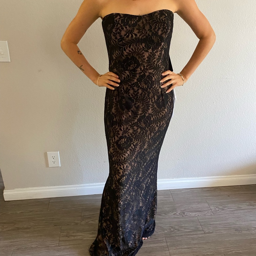 Dress the Population Strapless Black Lace Gown